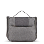 Necessaire in plastica riciclata con gancio interno per appenderlo e maniglia color grigio