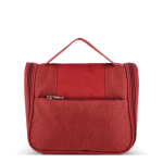 Necessaire in plastica riciclata con gancio interno per appenderlo e maniglia color rosso scuro