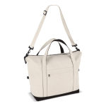 Borsa da viaggio in cotone e fibre riciclate con manici corti e lunghi color beige