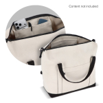 Borsa da viaggio in cotone e fibre riciclate con manici corti e lunghi color beige quinta vista