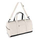 Borsa da viaggio in cotone e poliestere con tasca frontale e laterale color beige