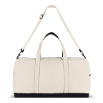 Borsa da viaggio in cotone e poliestere con tasca frontale e laterale color beige terza vista