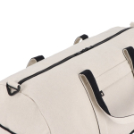 Borsa da viaggio in cotone e poliestere con tasca frontale e laterale color beige settima vista