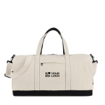 Borsa da viaggio in cotone e poliestere con tasca frontale e laterale vista area di stampa