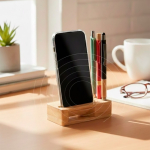 Supporto multifunzionale in bambù naturale con amplificatore acustico vue 2