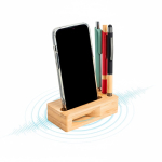Supporto multifunzionale in bambù naturale con amplificatore acustico vue 3