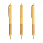 Penna a sfera con clip traslucida e impugnatura in bambù, inchiostro nero color giallo