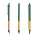 Penna a sfera con clip traslucida e impugnatura in bambù, inchiostro nero color verde pistacchio