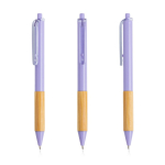 Penna a sfera con clip traslucida e impugnatura in bambù, inchiostro nero color viola