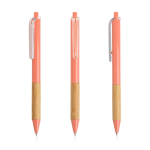 Penna a sfera con clip traslucida e impugnatura in bambù, inchiostro nero color rosa chiaro