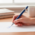 Penna in alluminio riciclato con spinner e puntatore touch, inchiostro blu vue d'ambiance