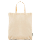 Borsa con manici corti in cotone riciclato e plastica riciclata 140 g/m² color beige