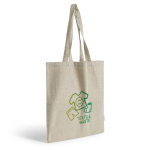 Borsa in cotone riciclato melange con manici lunghi, resistenza 8 kg vue avec logo imprimé