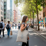 Borsa in cotone riciclato melange con manici lunghi, resistenza 8 kg vue d'ambiance