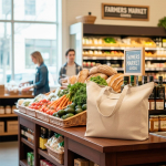 Borsa pieghevole in cotone riciclato con soffietto e manici corti 150 g/m² vue d'ambiance