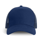 Cappellino trucker a 5 pannelli con chiusura snapback e visiera curva 250 g/m2 color blu mare