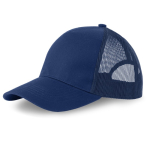 Cappellino trucker a 5 pannelli con chiusura snapback e visiera curva 250 g/m2 color blu mare vue 2