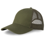 Cappellino trucker a 5 pannelli con chiusura snapback e visiera curva 250 g/m2 color verde oliva vue 2