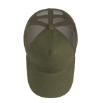 Cappellino trucker a 5 pannelli con chiusura snapback e visiera curva 250 g/m2 color verde oliva vue 3