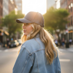 Cappellino trucker a 5 pannelli con chiusura snapback e visiera curva 250 g/m2 vue d'ambiance