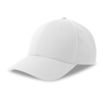 Cappellino da baseball in poliestere ecologico, 6 pannelli e chiusura in velcro color bianco