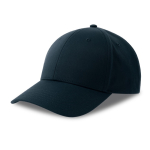 Cappellino da baseball in poliestere ecologico, 6 pannelli e chiusura in velcro color blu mare