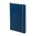 Taccuino grande formato con chiusura elastica Moleskine a righe color blu vista dettaglio con logo