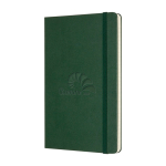 Taccuino grande formato con chiusura elastica Moleskine a righe color verde vista dettaglio con logo