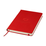 Taccuino grande formato con chiusura elastica Moleskine a righe color rosso scuro vista dettaglio con logo