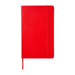 Taccuino Moleskine Classic a righe con nota ”in caso di smarrimento” color rosso scuro seconda vista frontale