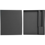 Set regalo con taccuino con copertina rigida e penna a inchiostro nero color nero seconda vista frontale
