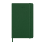Agenda in carta effetto pelle con vista giornaliera e copertina rigida Moleskine color verde seconda vista frontale