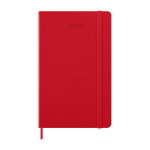 Agenda in carta effetto pelle con vista giornaliera e copertina rigida Moleskine color rosso scuro seconda vista frontale