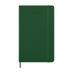 Agenda settimanale 12 mesi in carta effetto pelle con copertina rigida Moleskine color verde seconda vista frontale