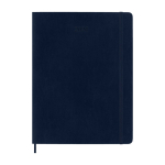 Agenda settimanale grande in carta color cuoio con copertina morbida Moleskine color blu seconda vista frontale