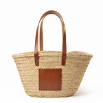 Borsa a cesta grande in palma ideale per la spiaggia, prodotta nell’UE color naturale