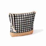 Beauty case in cotone riciclato e juta con design a quadretti 220 g/m² color nero prima vista