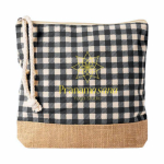 Beauty case in cotone riciclato e juta con design a quadretti 220 g/m² color nero terza vista