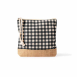 Beauty case in cotone riciclato e juta con design a quadretti 220 g/m² color nero