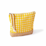 Beauty case in cotone riciclato e juta con design a quadretti 220 g/m² color giallo prima vista