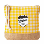 Beauty case in cotone riciclato e juta con design a quadretti 220 g/m² color giallo seconda vista