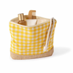 Beauty case in cotone riciclato e juta con design a quadretti 220 g/m² color giallo terza vista