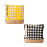 Beauty case in cotone riciclato e juta con design a quadretti 220 g/m² color giallo quarta vista