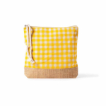 Beauty case in cotone riciclato e juta con design a quadretti 220 g/m² color giallo