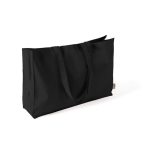 Borsa oversize in cotone riciclato con soffietto e manici lunghi 220 g/m² color nero seconda vista