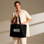 Borsa oversize in cotone riciclato con soffietto e manici lunghi 220 g/m² color nero terza vista