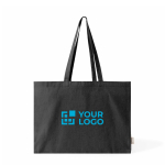 Borsa oversize in cotone riciclato con soffietto e manici lunghi 220 g/m² color nero vista area di stampa