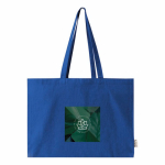 Borsa oversize in cotone riciclato con soffietto e manici lunghi 220 g/m² color blu terza vista