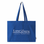 Borsa oversize in cotone riciclato con soffietto e manici lunghi 220 g/m² color blu quarta vista