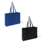 Borsa oversize in cotone riciclato con soffietto e manici lunghi 220 g/m² color blu quinta vista